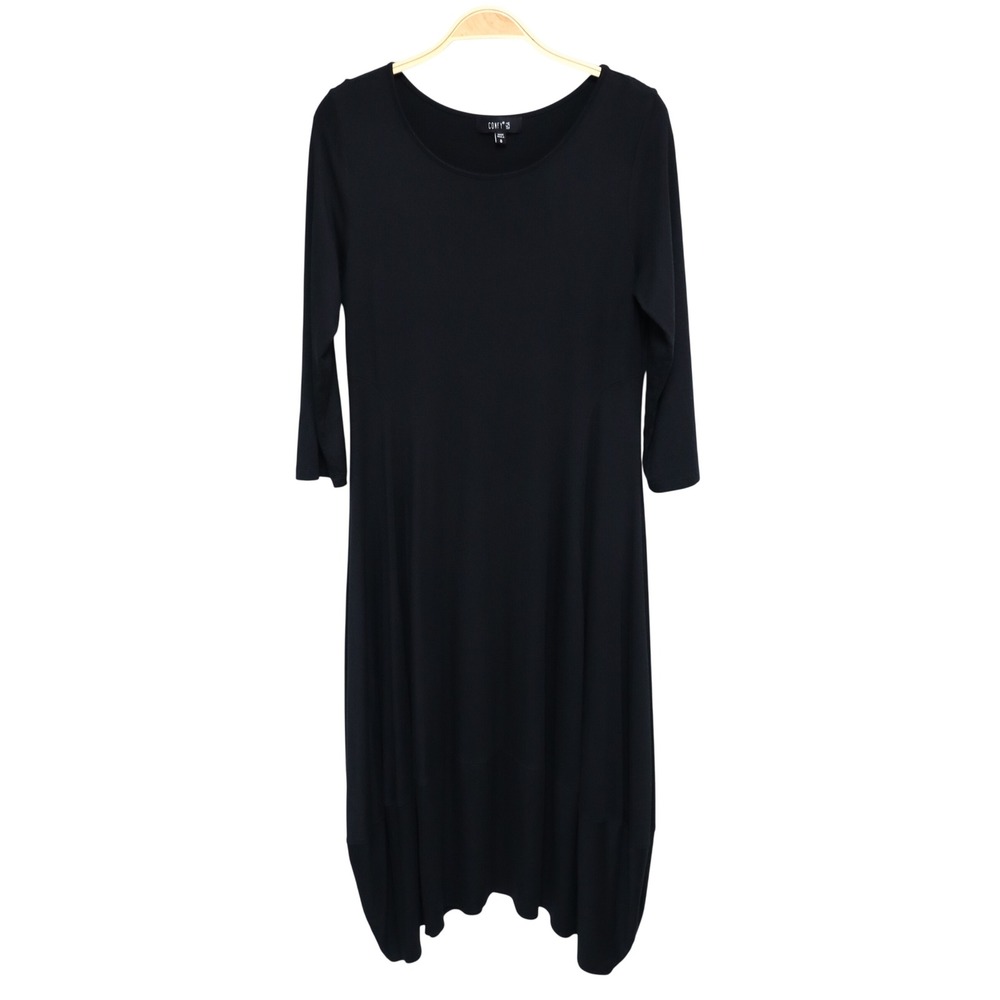 Comfy USA Lagenlook Balloon Lantern Hem Midi Art Dress S Black Modal Knit Jersey